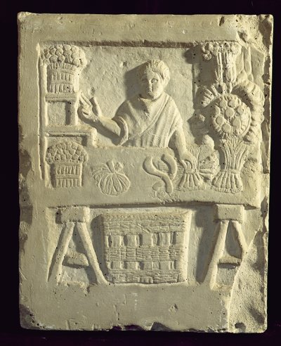 Relief depicting a flower and vegetable seller by Roman